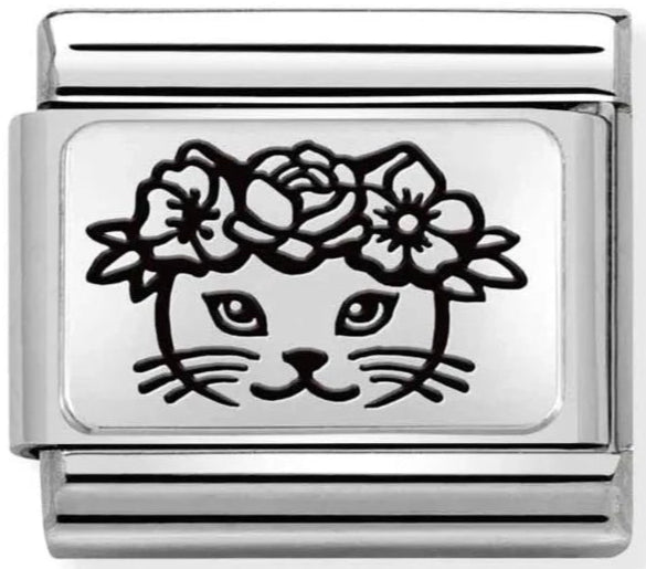 Animals - Cat With Flowers Silver Charm