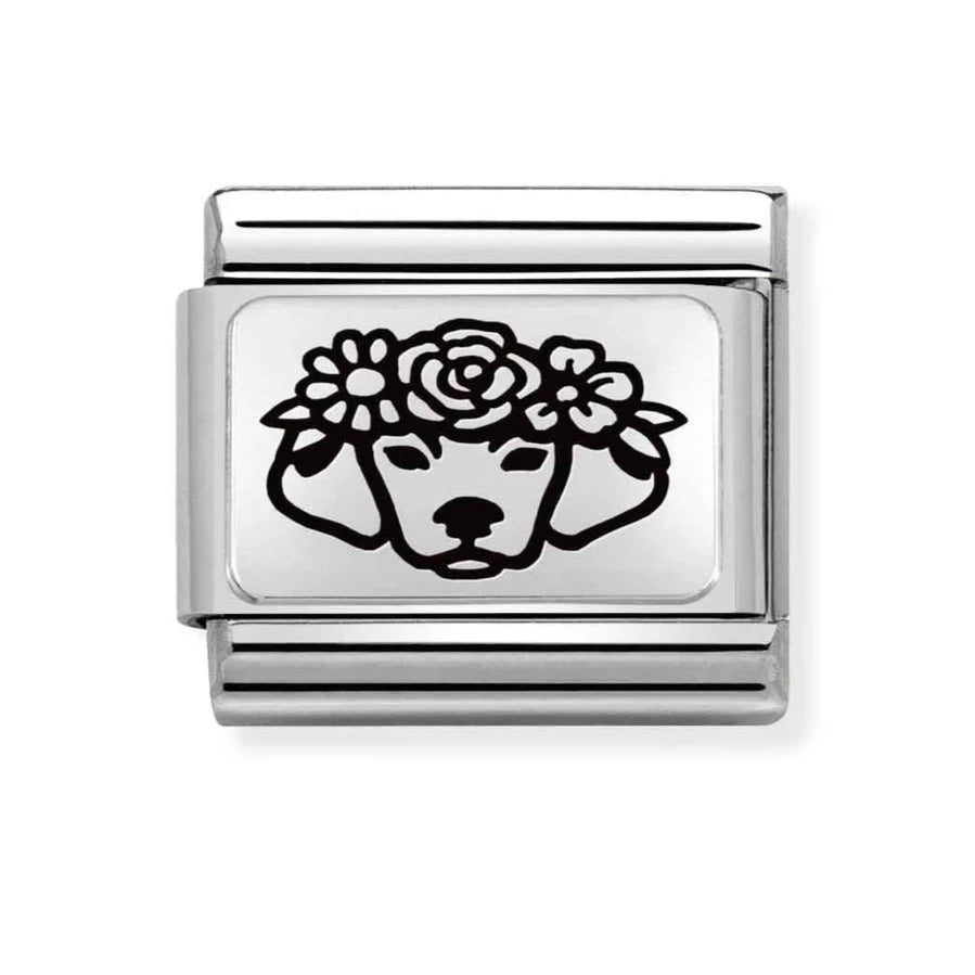 Animal - Dog With Flowers Silver Charm