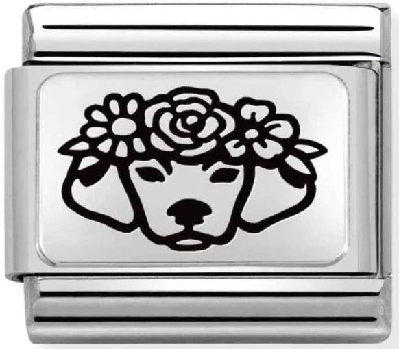 Animals - Dog With Flowers Silver Charm