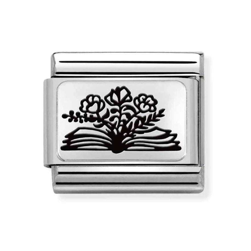Daily Life - Book With Flowers Silver Charm