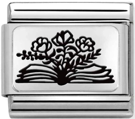 Symbols - Book With Flowers Silver Charm