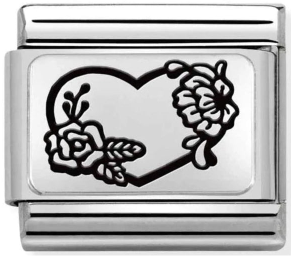 Love - Heart With Flowers Silver Charm