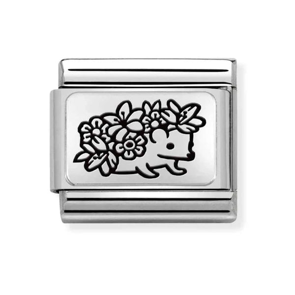 Animal - Hedgehog With Flowers Silver Charm