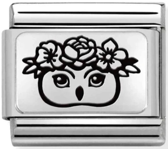 Animals - Owl With Flowers Silver Charm