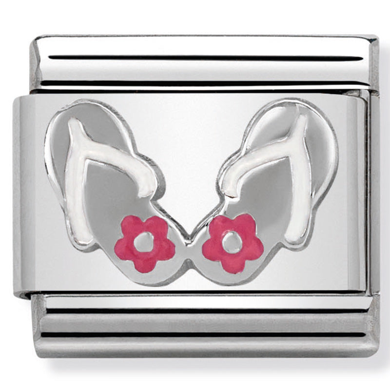 Flip-Flops with Pink Flower Silver Charm