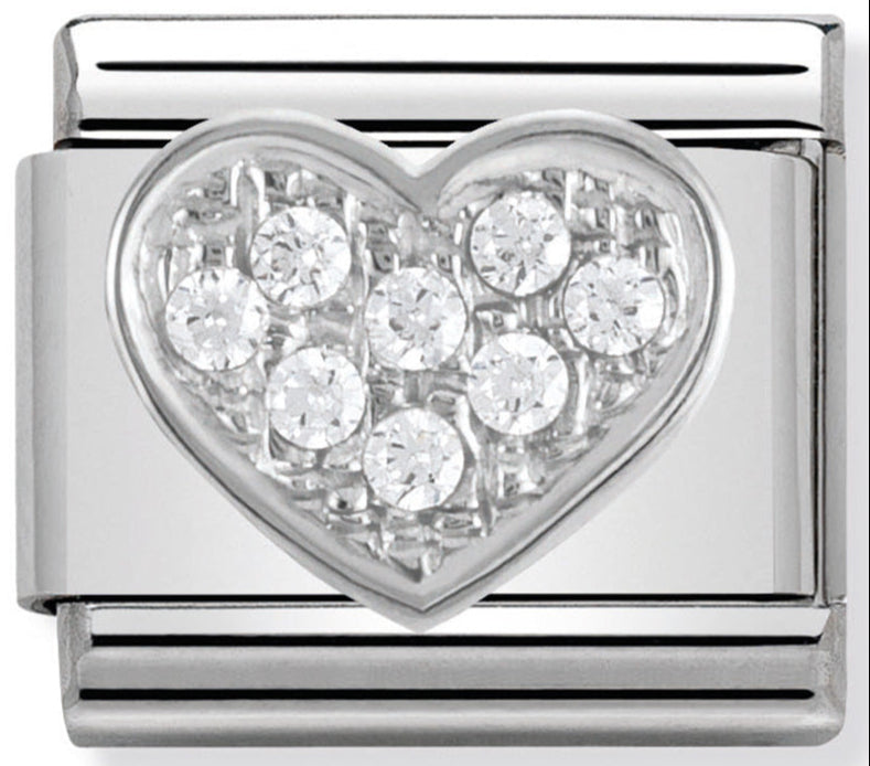 Nomination Heart Silver CZ Stone Charm Link 330304/01