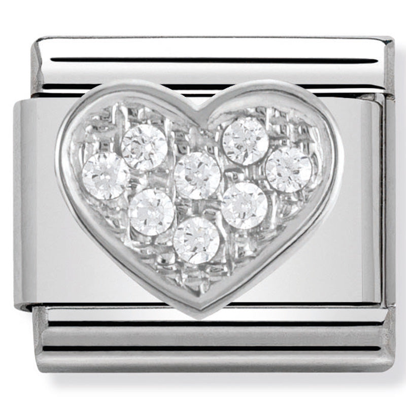 Nomination Heart Silver CZ Stone Charm Link 330304/01