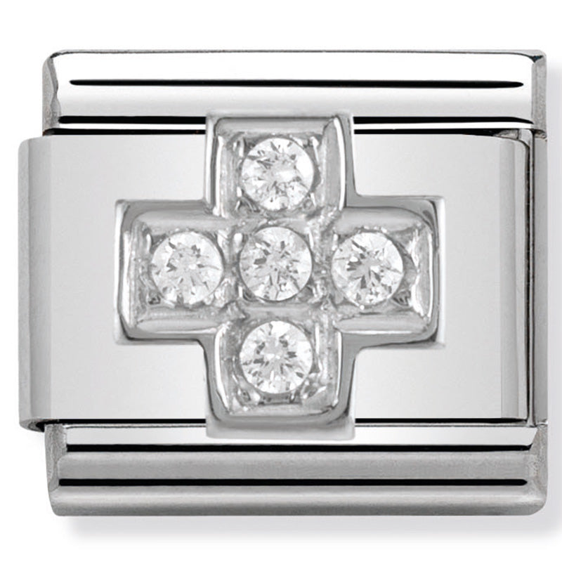 Nomination Jesus Religion Cross CZ Stone Silver Charm Link