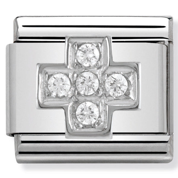 Nomination Jesus Religion Cross CZ Stone Silver Charm Link