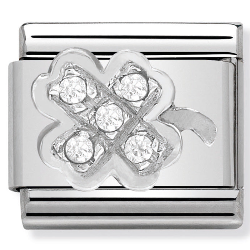 Nomination Four Leaf Clover with CZ Silver Charm 