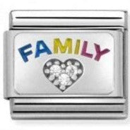 Family with CZ Heart Silver Charm