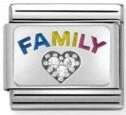 Family - Family with CZ Heart Silver Charm