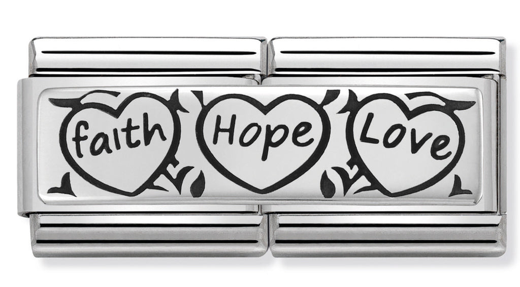 Double Link - Faith Hope Love Silver Charm