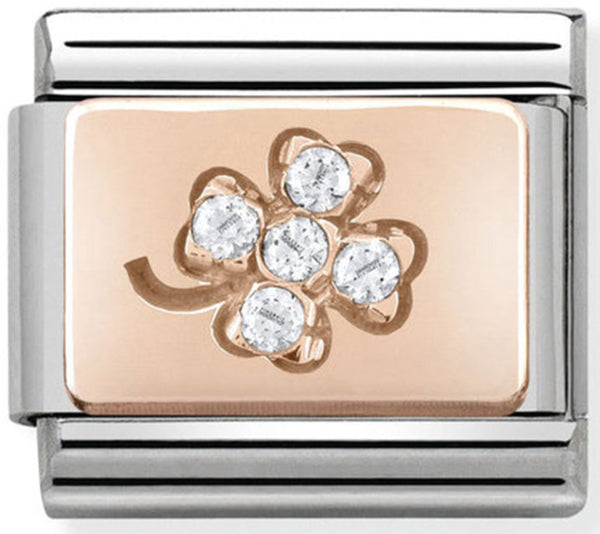Good Luck - Four Leaf Clover with CZ Rosegold Charm