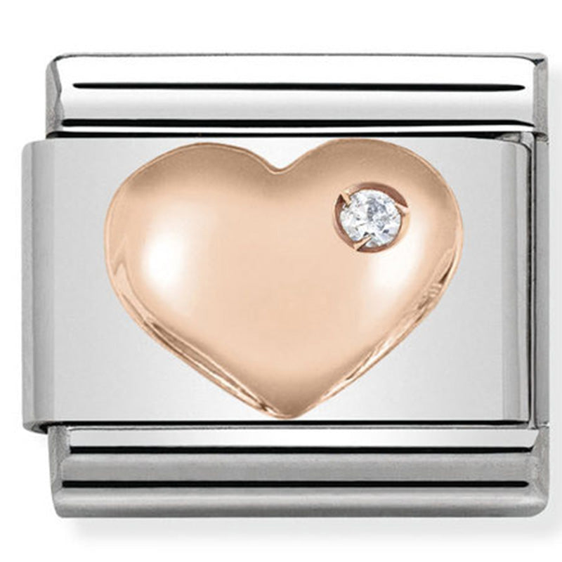 Nomination Raised Heart with White CZ Rose Gold Charm 