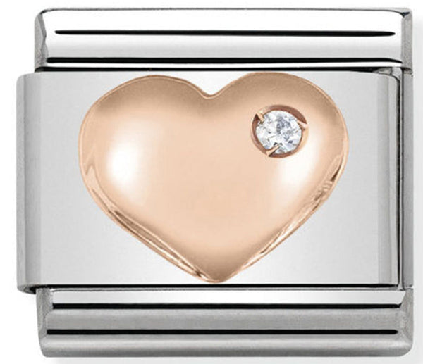 Nomination Raised Heart with White CZ Rose Gold Charm 
