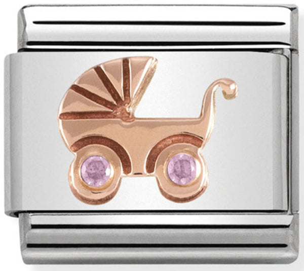Baby - Pink Pram Rosegold Charm