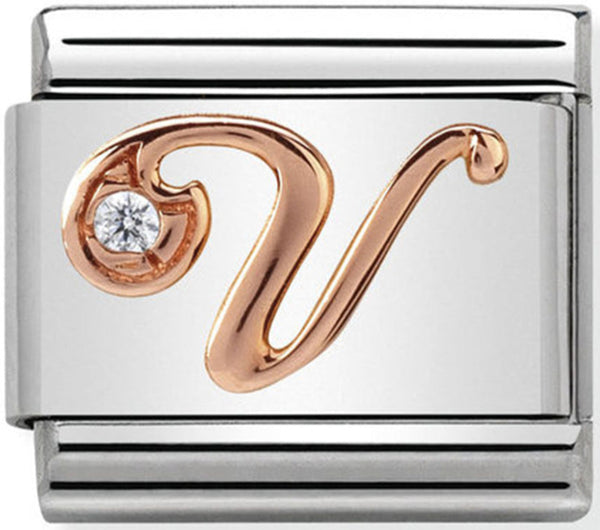 Nomination Letter V Rose Gold Charm