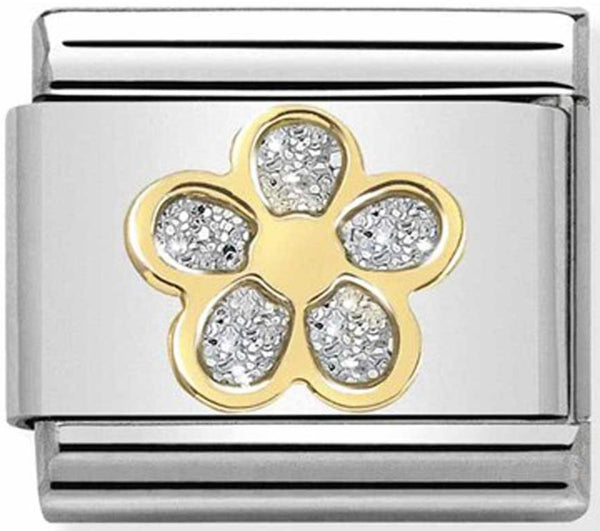 Nature - Silver Glitter Flower Gold Charm