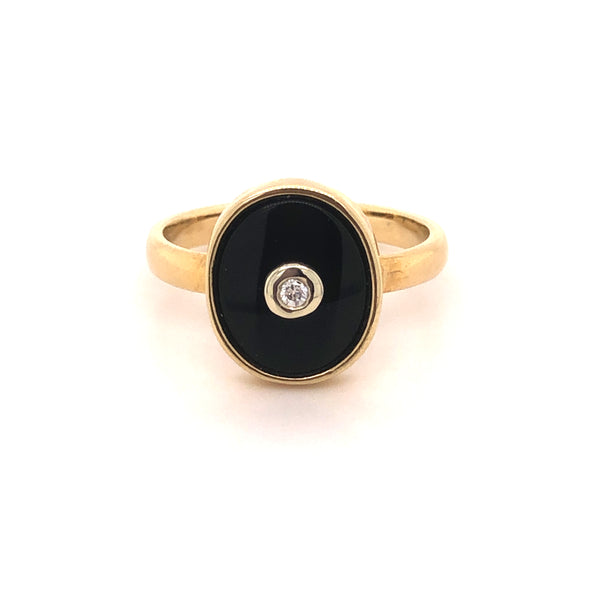 9ct YG Black Onyx Diamond Ring