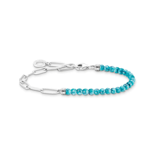 Chain Turquoise Beaded Silver Charm Bracelet