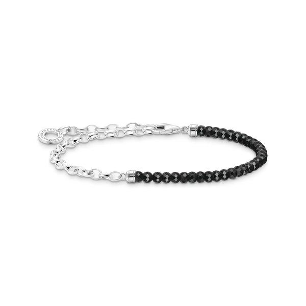 Chain Black Onyx Beaded Silver Bracelet