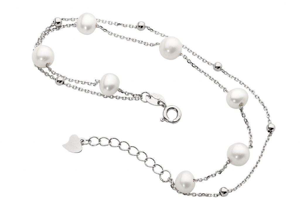 Double Ball Chain Bracelet with Freshwater Pearls