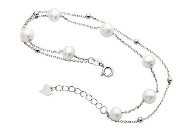 Double Ball Chain Bracelet with Freshwater Pearls