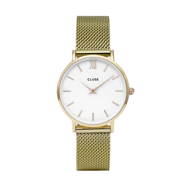 Cluse Minuit Mesh Gold/White Watch