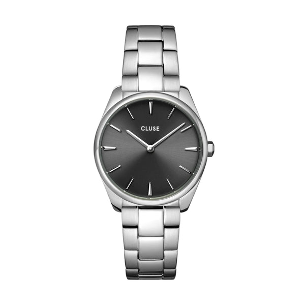 Féroce Petite: Dark Grey Silver Link Watch