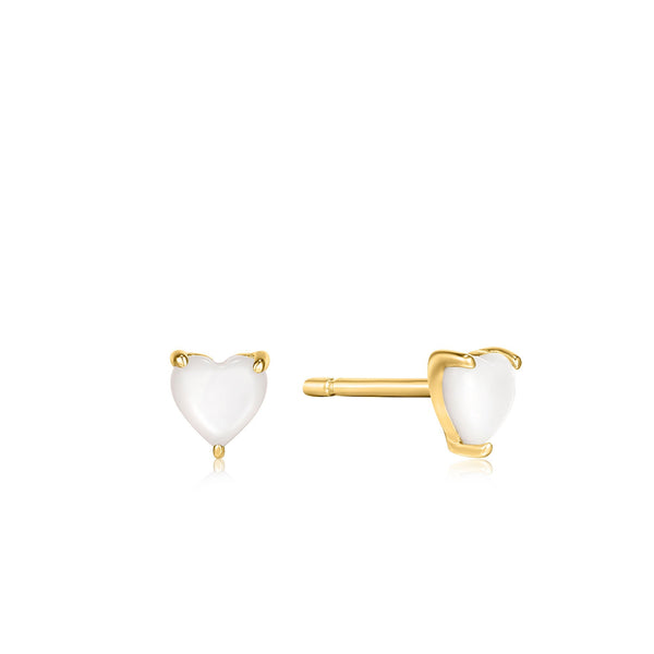 Rising Star - Mother of Pearl Heart Gold Stud Earrings