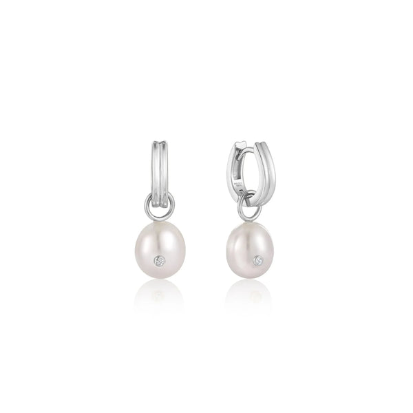 Pearl Power - Pearl Drop Sparkle Silver Huggie Earrings