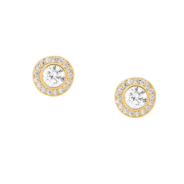 Classic Stone in Bezel with Halo Stud Earrings - 5 Colours