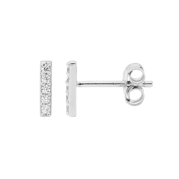 CZ Bar Silver Stud Earrings