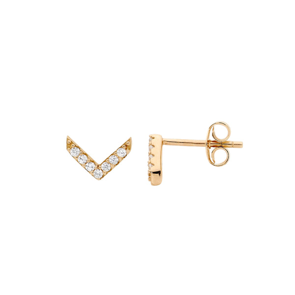 V Shape CZ Stud Earrings - 3 Colours