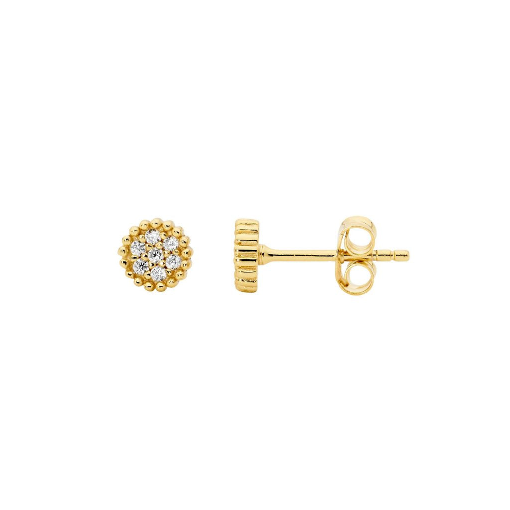 Cluster CZ Dotted Edge Stud Earrings