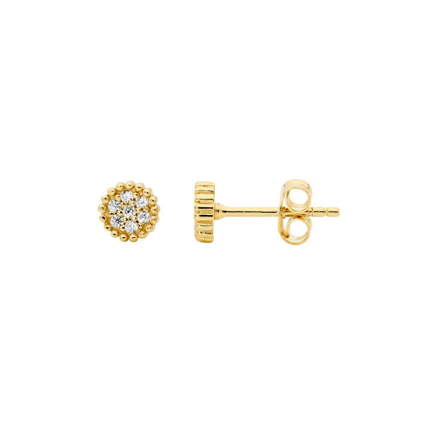 CZ Cluster Dotted Edge YGP Stud Earrings