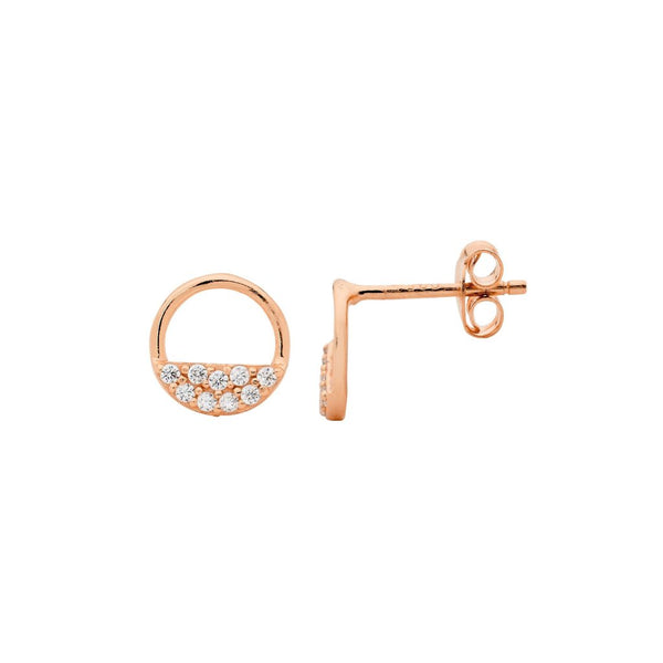 Half CZ Circle Stud Earrings - RGP
