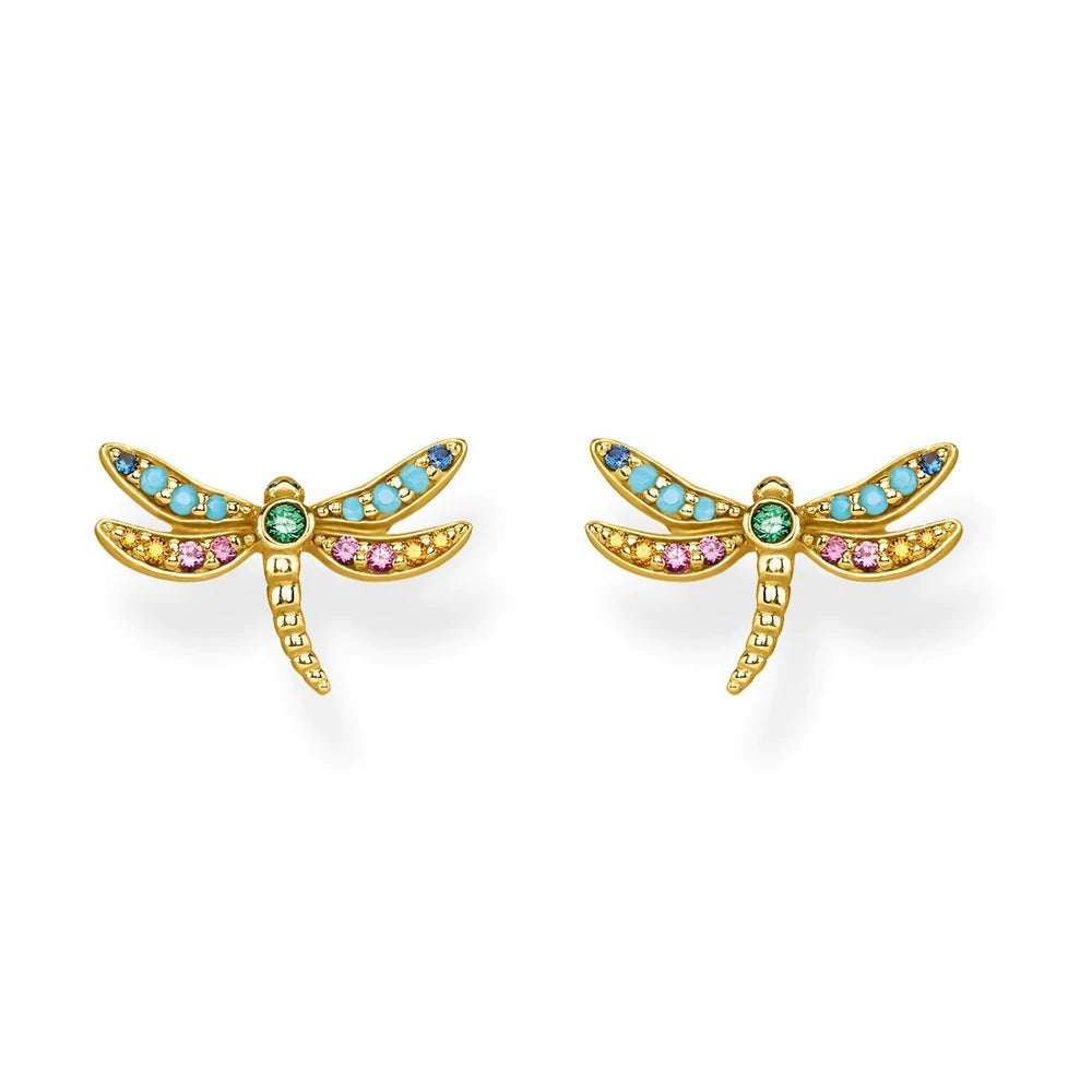 Paradise Dragonfly Gold Stud Earrings