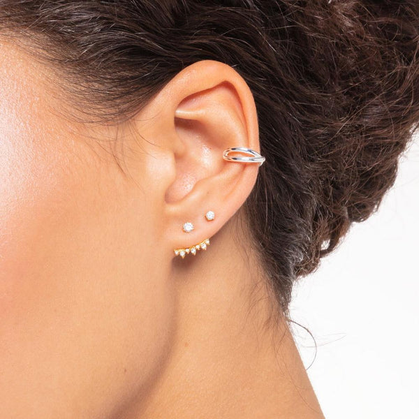CZ White Stone Gold Ear Single Studs