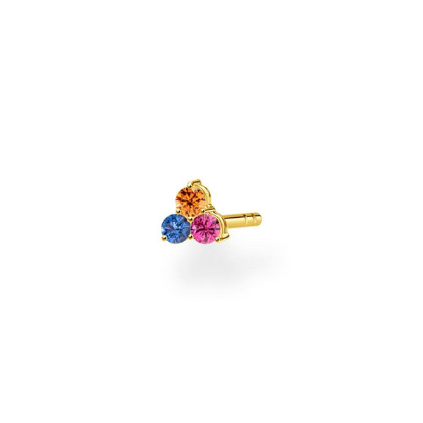 Triangle Colourful CZ Gold Ear Single Studs