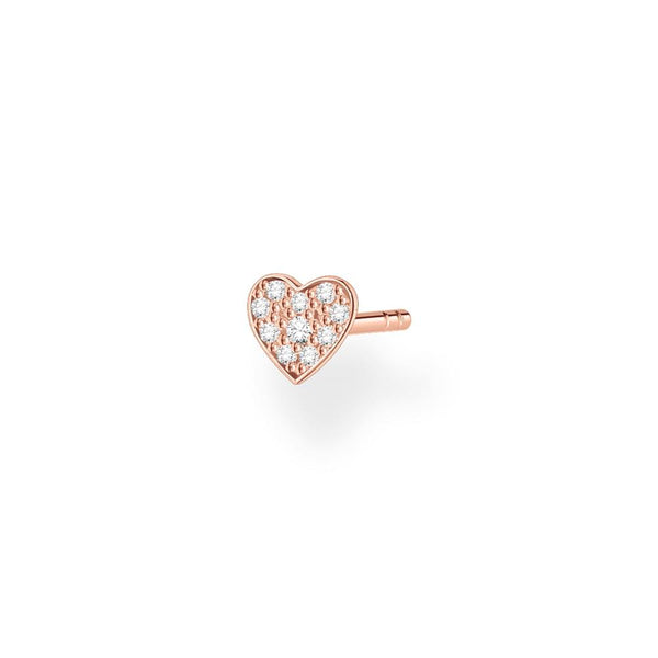 Heart with CZ Ear Single Studs - 2 colours