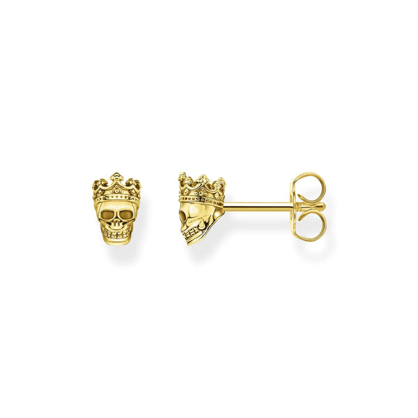 Rebel Skull Crown Gold Stud Earrings