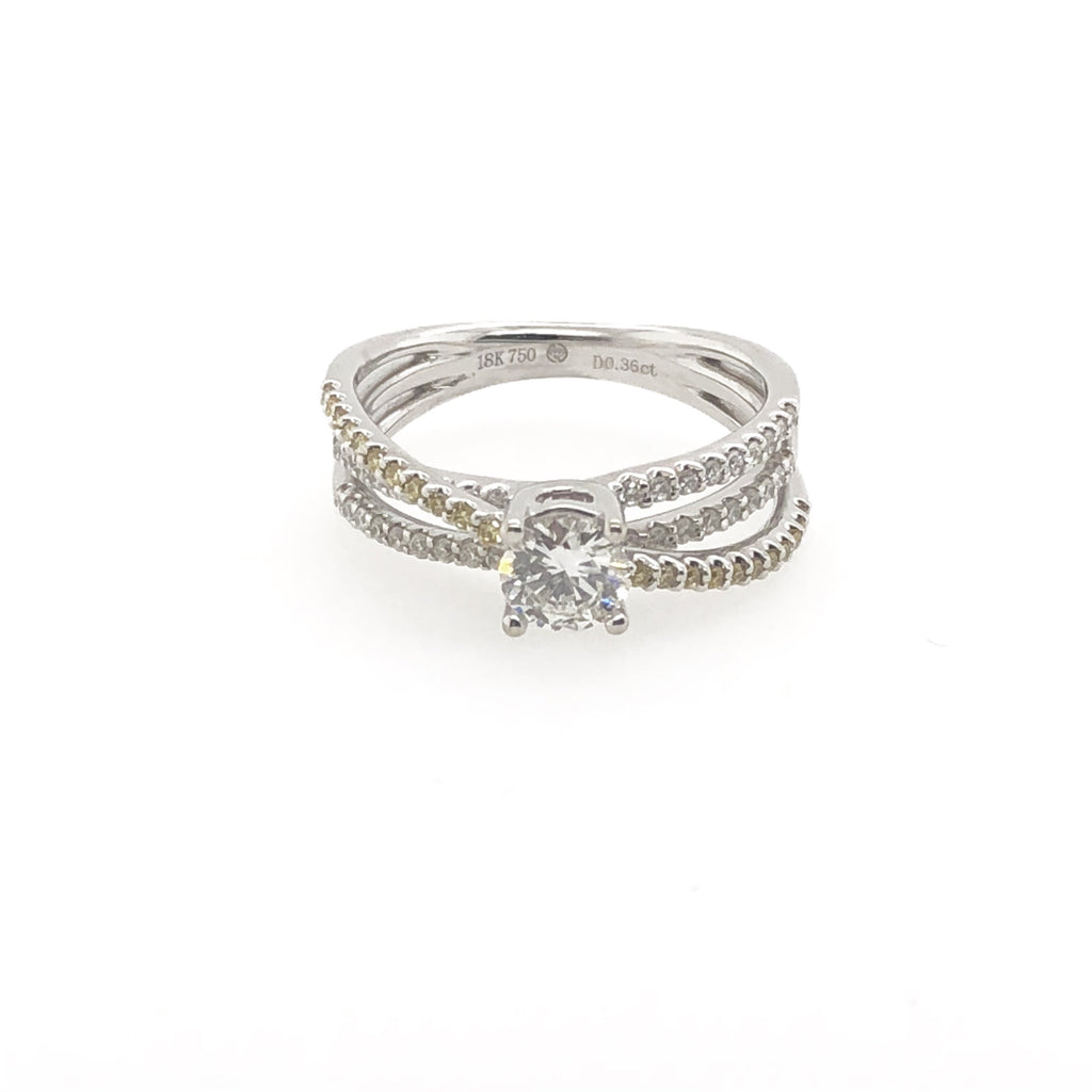 White and Yellow Diamond Cross-over Ring