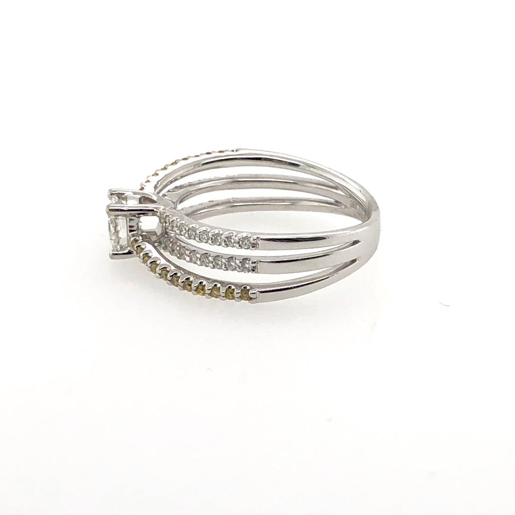 White and Yellow Diamond Cross-over Ring