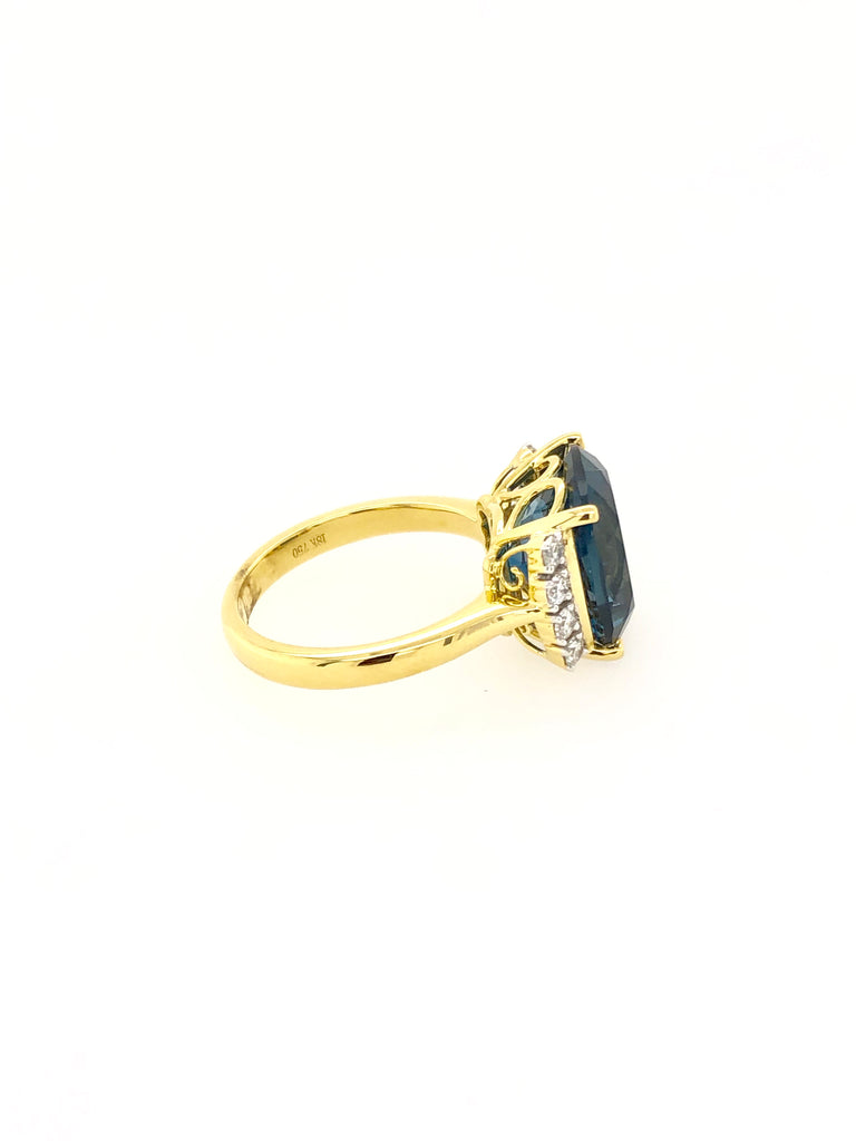 London Blue Topaz Cushion Cut Yellow Gold Ring
