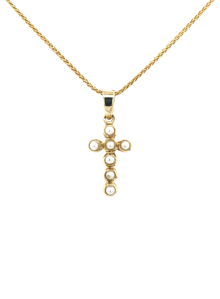 Pearl Layered Yellow Gold Cross