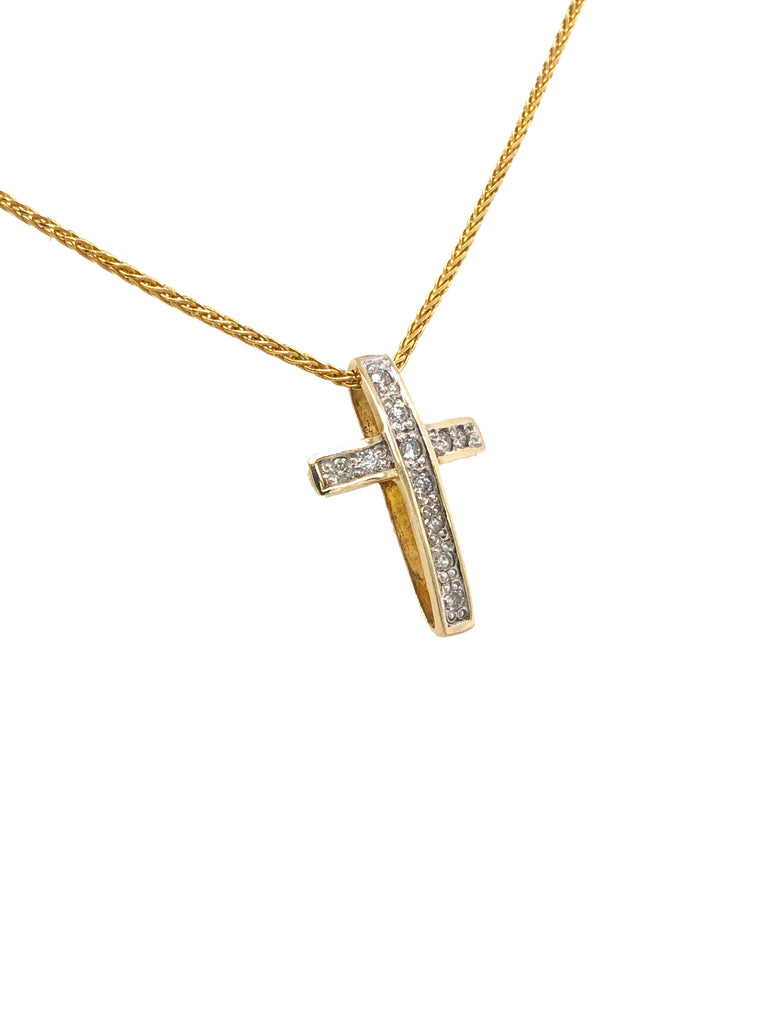 14K Gold Sideways Cross Necklace With Diamonds