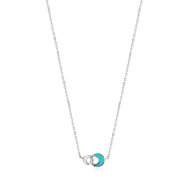 Turning Tides - Turquoise Crescent Link Silver Necklace