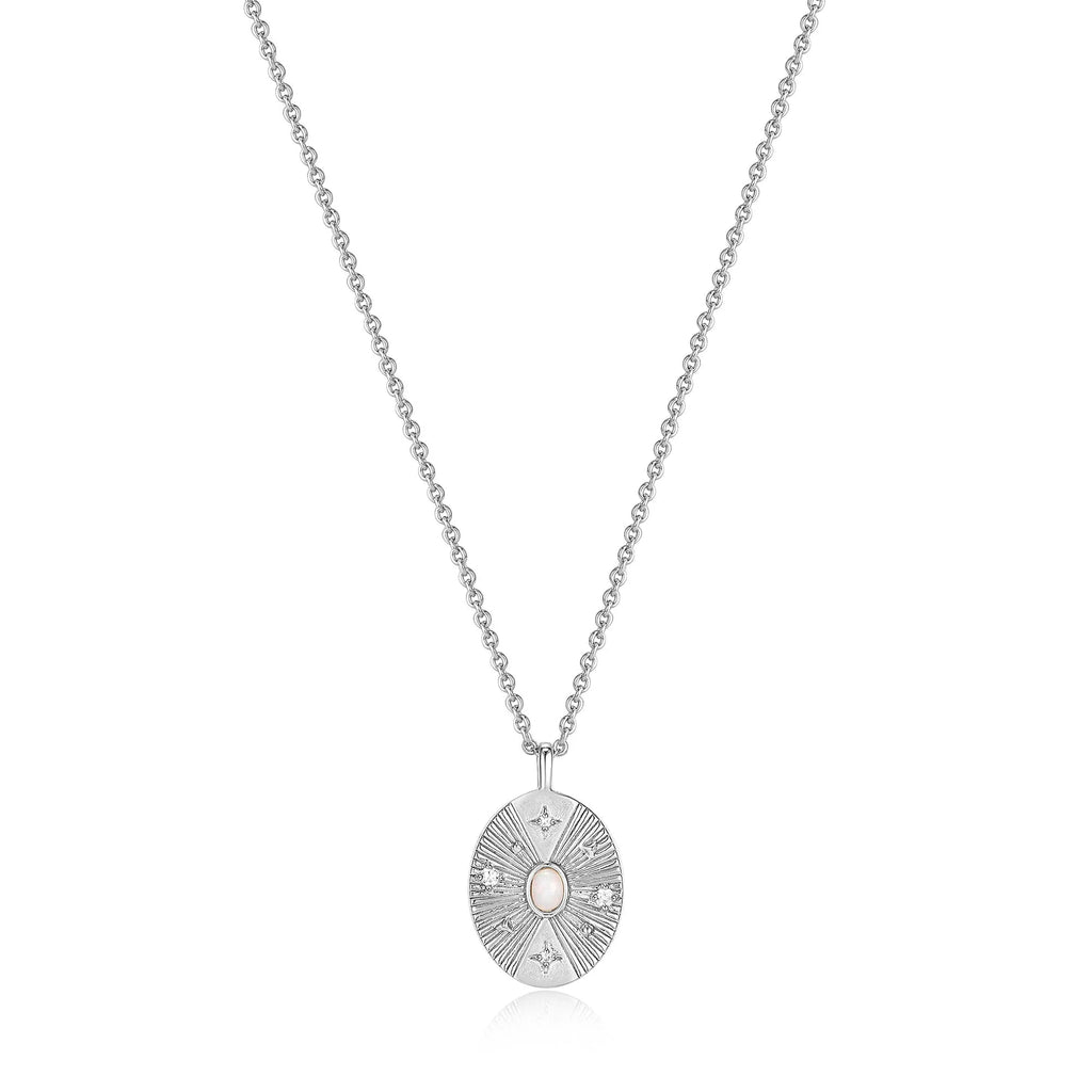 Rising Star - Silver Scattered Stars Kyoto Opal Disc Necklace